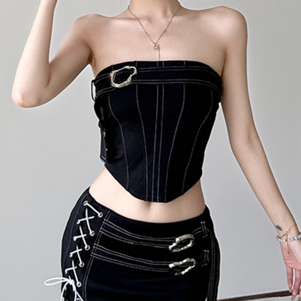 Corset irregular backless buckle tube top