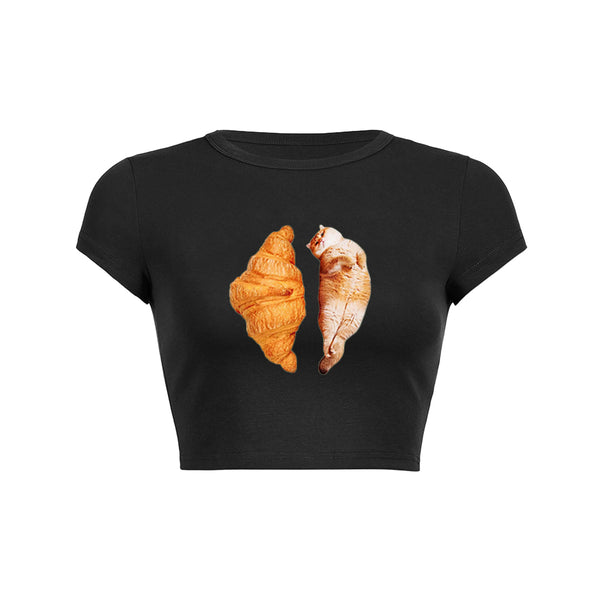 Croissant Cat Crop Top Baby Tee