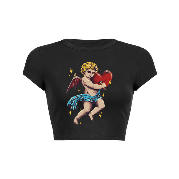 Gothic Angel Cupid Design Crop Top Baby Tee