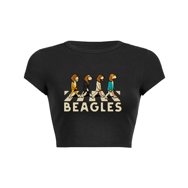 Retro Beagle Walk Crop Top Baby Tee
