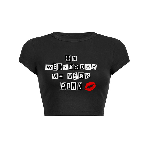 Wednesday Pink Kiss Crop Top Baby Tee