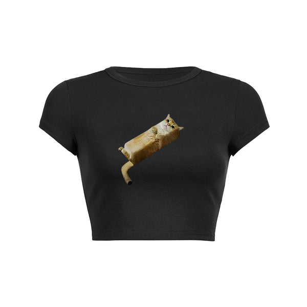 Lazy Cat Crop Top Baby Tee