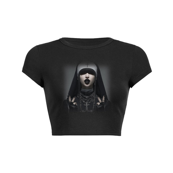 Gothic Nun Crop Top Baby Tee
