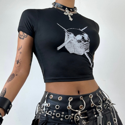 Pierced Skull Crop Top Baby Tee