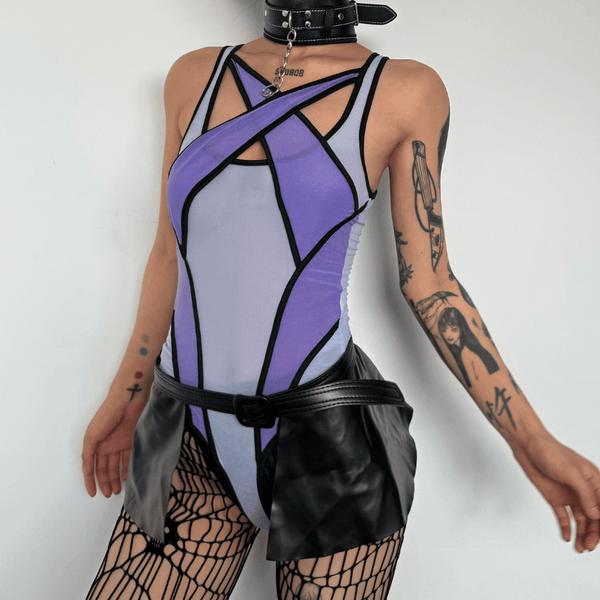 Hollow out patchwork mesh see through bodysuit goth Alternative Darkwave Fashion goth Emo Darkwave Fashion