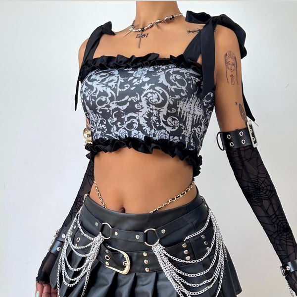 Ruffle abstract print cami top