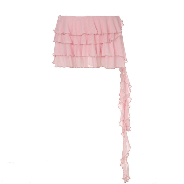 Ruffle mesh irregular mini skirt