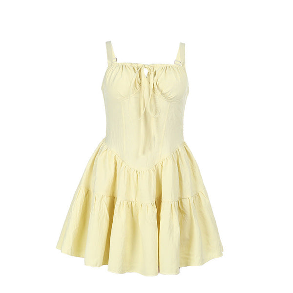 Self tie smocked cami mini dress