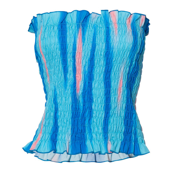 Smocked ruffle contrast tube top