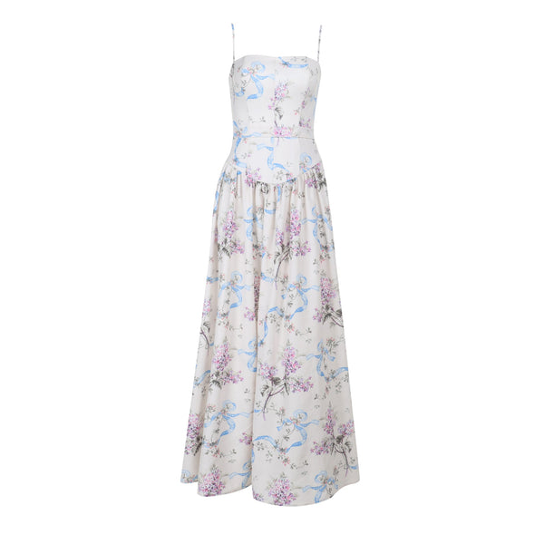 Flower print zip-up cami maxi dress