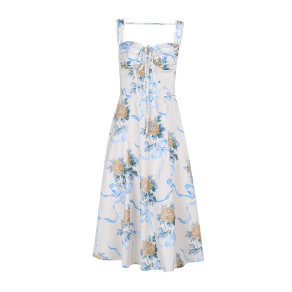 Flower print drawstring cami maxi dress