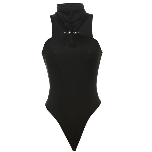 High neck ruched solid bodysuit