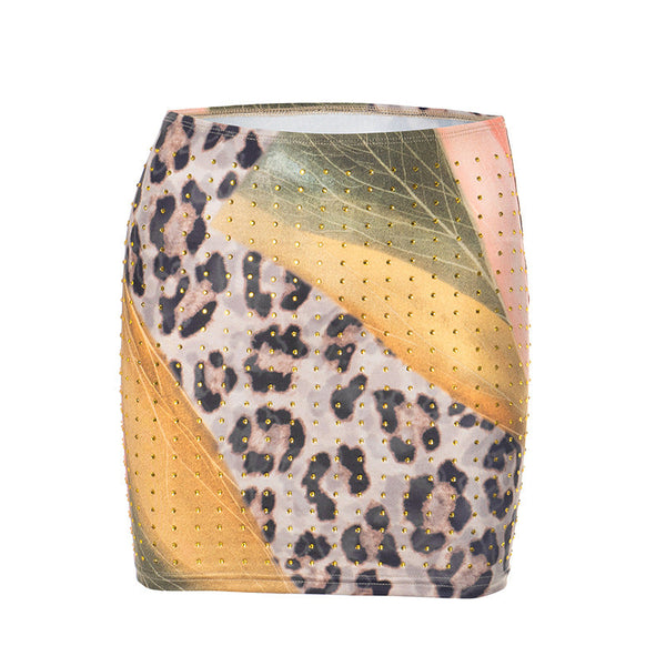 Beaded leopard print mini skirt