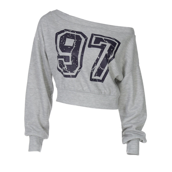 One shoulder "97" print top