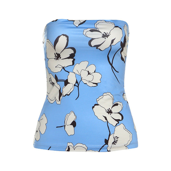 Flower print backless tube top