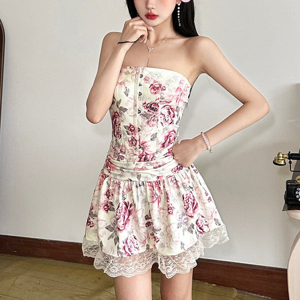 Flower print button tube top