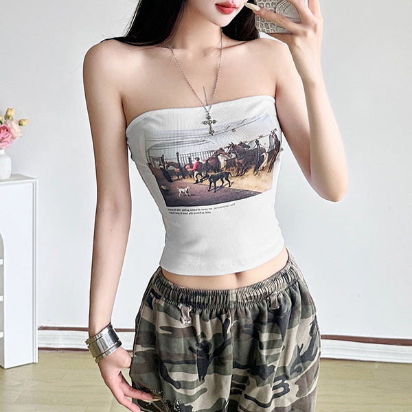 Print self tie tube top