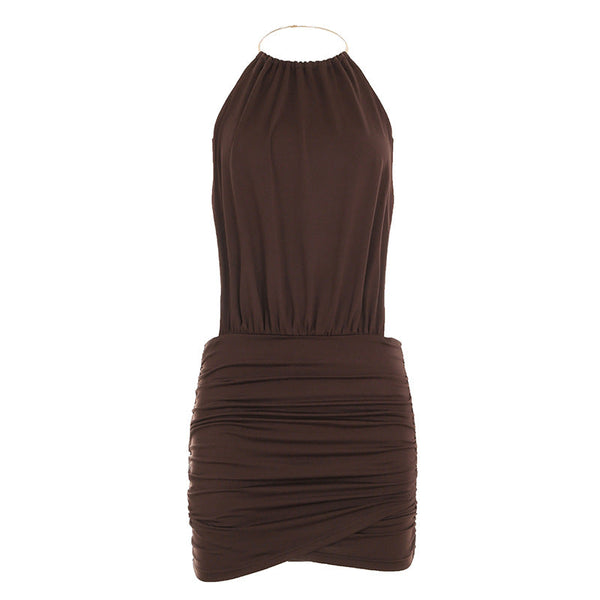 Backless o ring ruched mini dress
