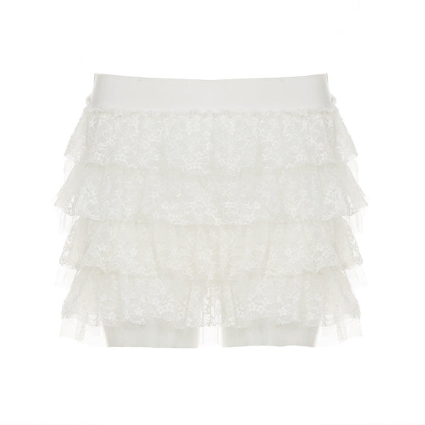 Lace A line ruched mini skirt