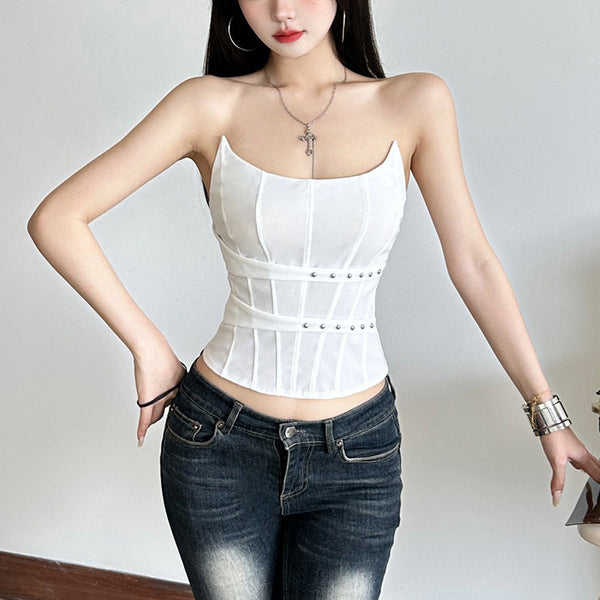Corset irregular solid backless tube top