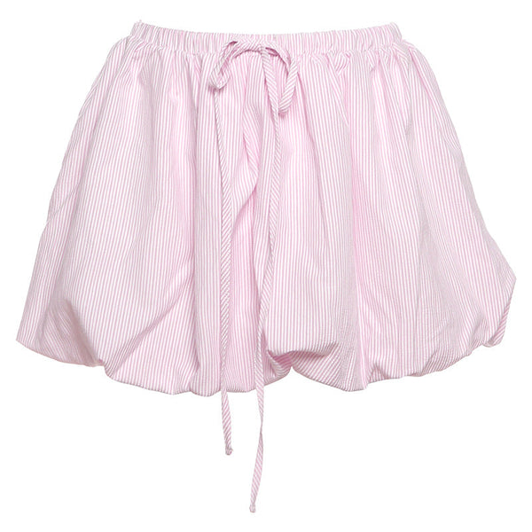 Striped drawstring ruched mini skirt