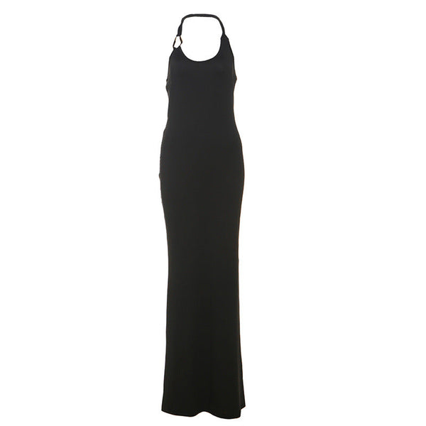 Halter u neck backless solid maxi dress