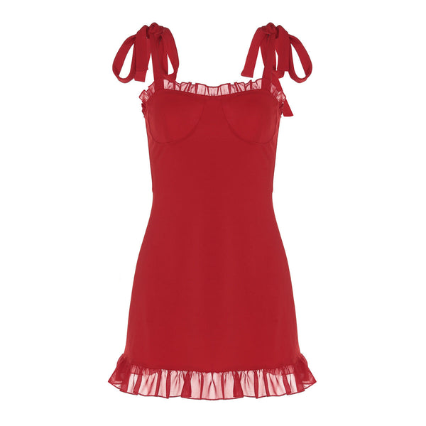 Ruffle solid self tie cami mini dress