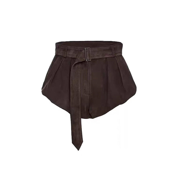 Solid belt buckle short pant