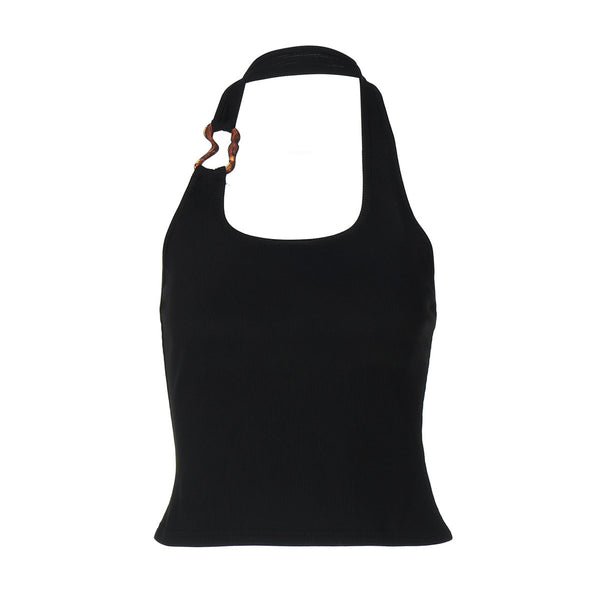 U neck metal applique backless top