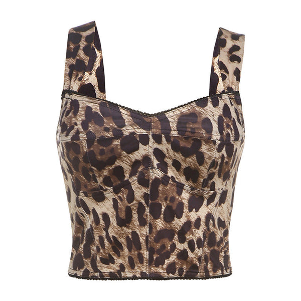 Leopard print v neck backless cami top