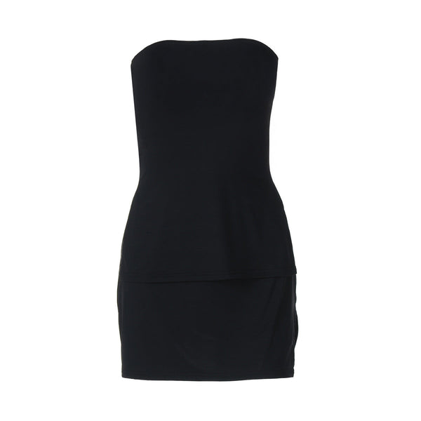 Slit irregular backless solid tube mini skirt set