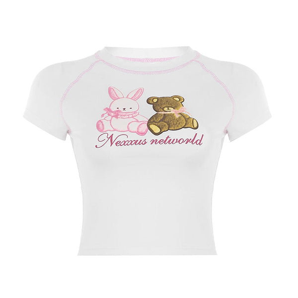 Stitch short sleeve crewneck rabbit bear pattern top
