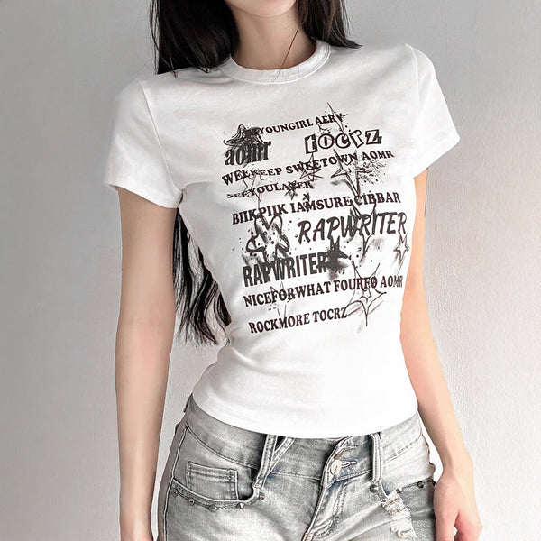 Crewneck short sleeve letter print top