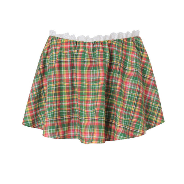 Plaid lace hem mini skirt