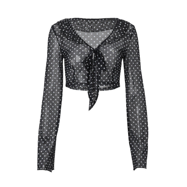 Polka dot long sleeve v neck crop top