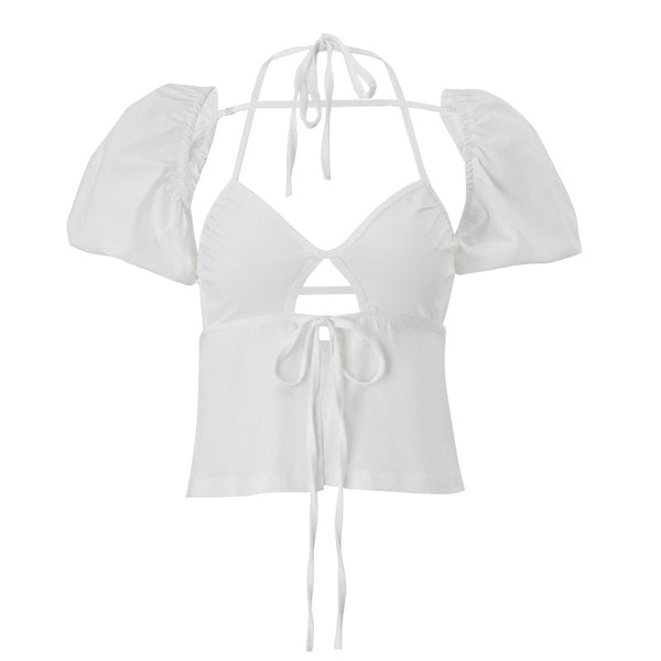 Puff sleeve halter 2 piece top