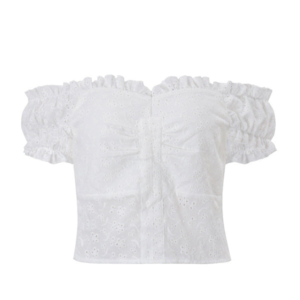 Off shoulder ruffle hollow out top
