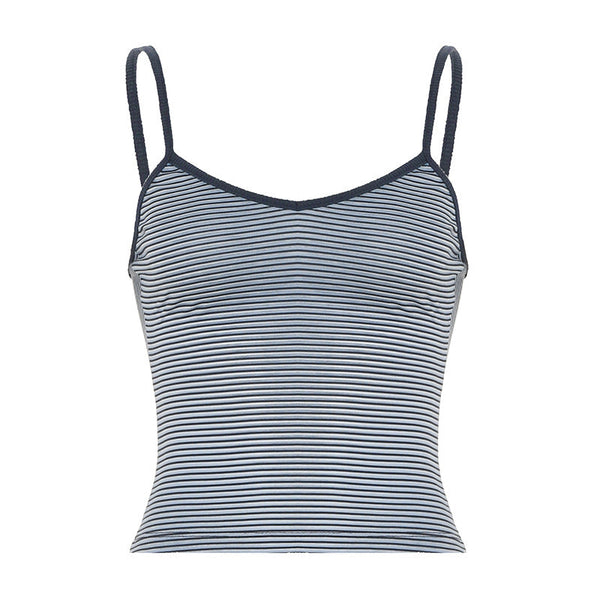 Striped v neck contrast backless cami top