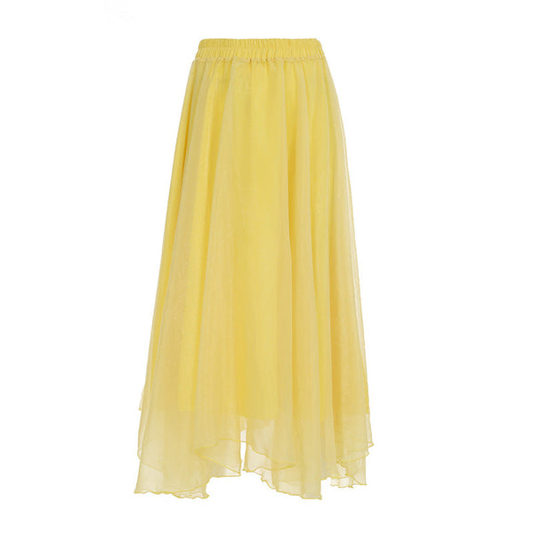 Ruffle ruched chiffon solid midi skirt