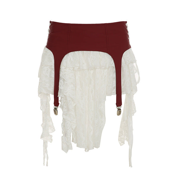 Lace self tie irregular A line mini skirt