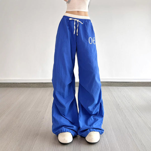 Drawstring ruched "06" pattern wide leg pant