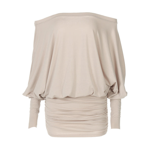 Long sleeve off shoulder ruched mini dress