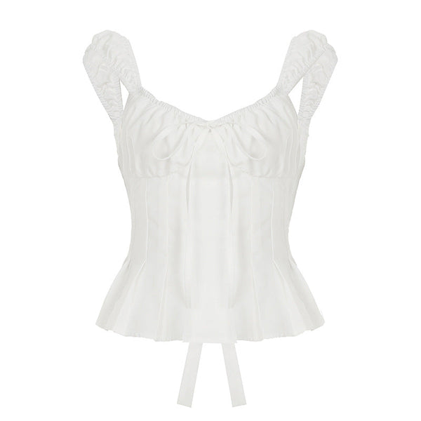 Pleated v neck self tie zip-up solid top