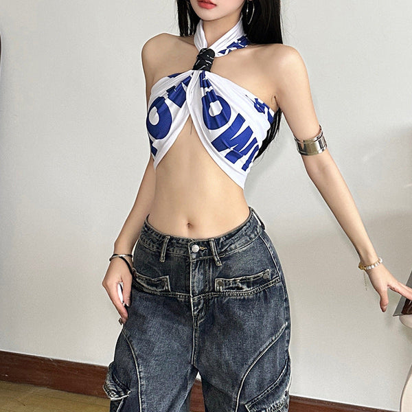 Halter letter print crop top