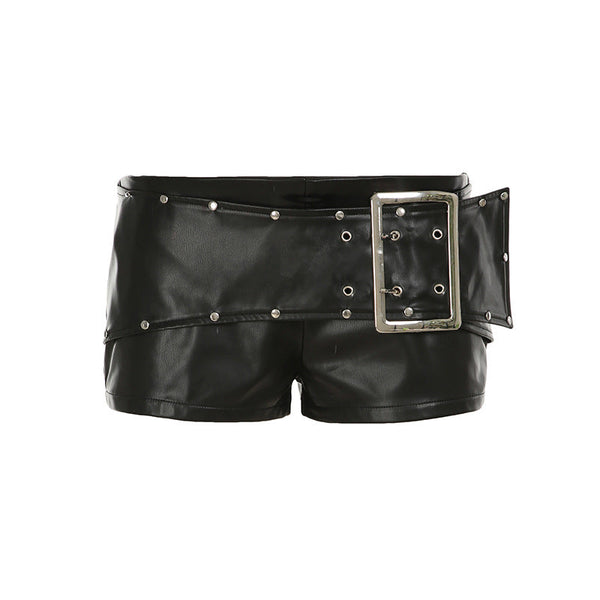 PU leather buckle short pant