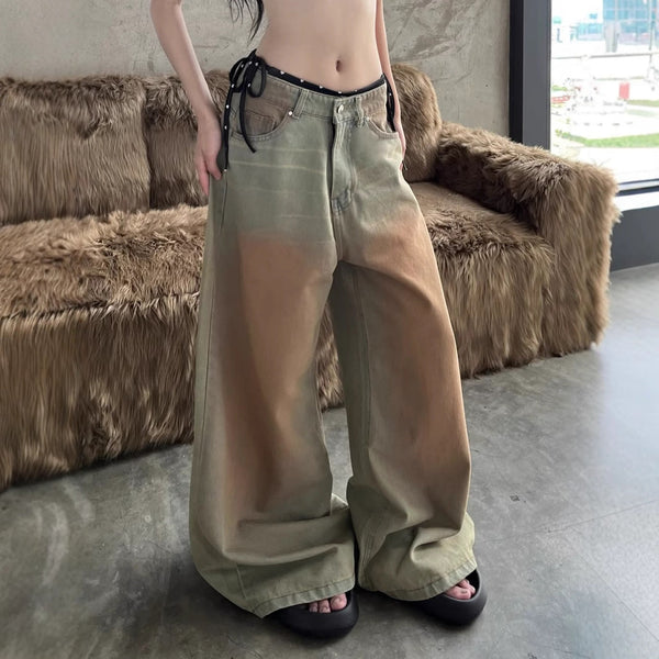 Pocket button straight leg jeans