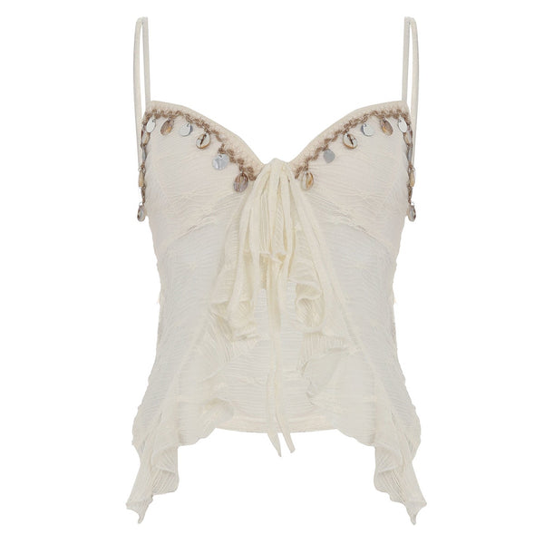 Ruffle self tie backless cami top