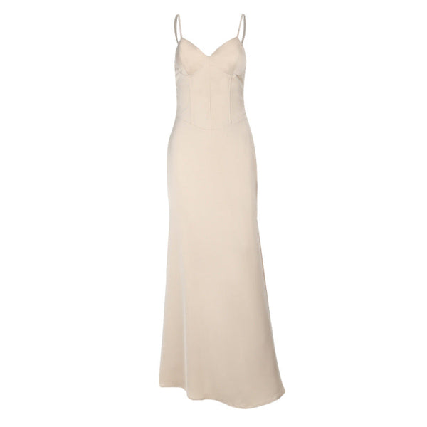 Champagne v neck zip-up cami maxi dress