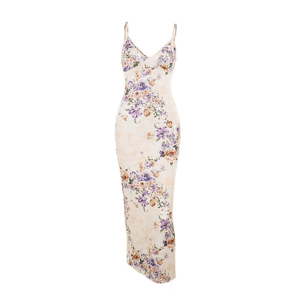V neck flower applique cami maxi dress