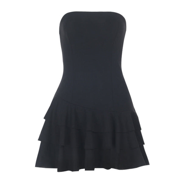 Ruffle backless solid zip-up tube mini dress